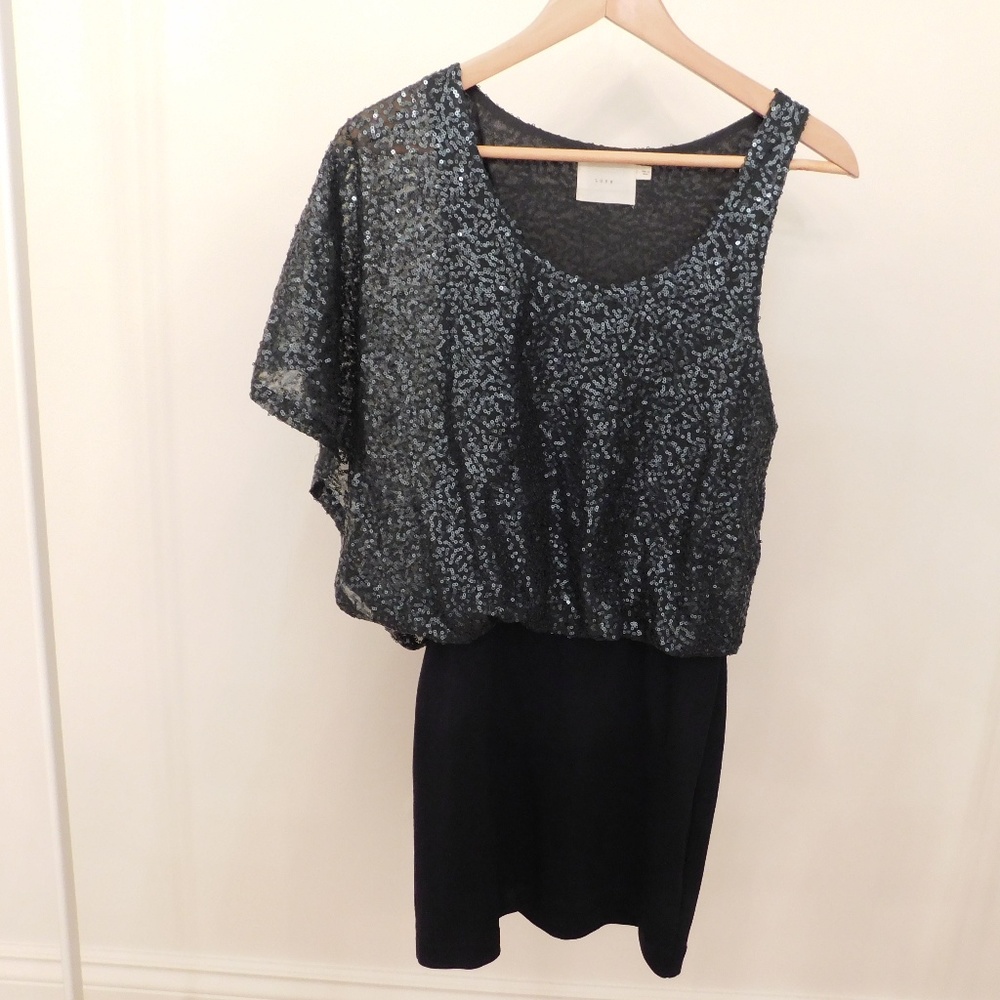 One shoulder sequin navy blue cocktail dress